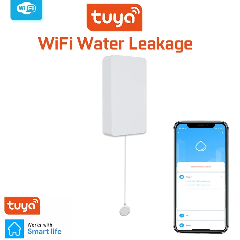

Tuya Smart WI-FI воды предупреждающий об утечке сигнал независимых WI-FI Сигнализация утечки воды Сенсор детектор потока оповещения переполнения си...