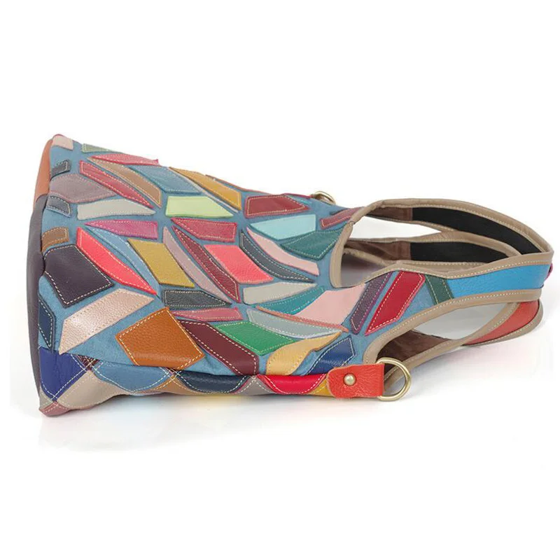 Женская сумка-тоут из натуральной кожи в стиле пэчворк | Багаж и сумки