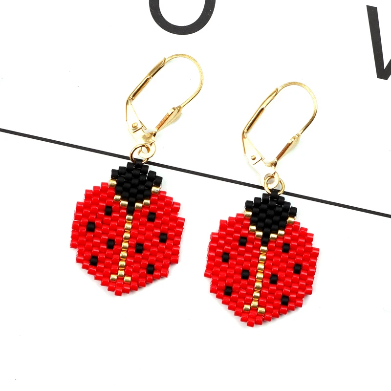 Fairywoo Красные Серьги Божья коровка Висячие серьги для женщин животные большие