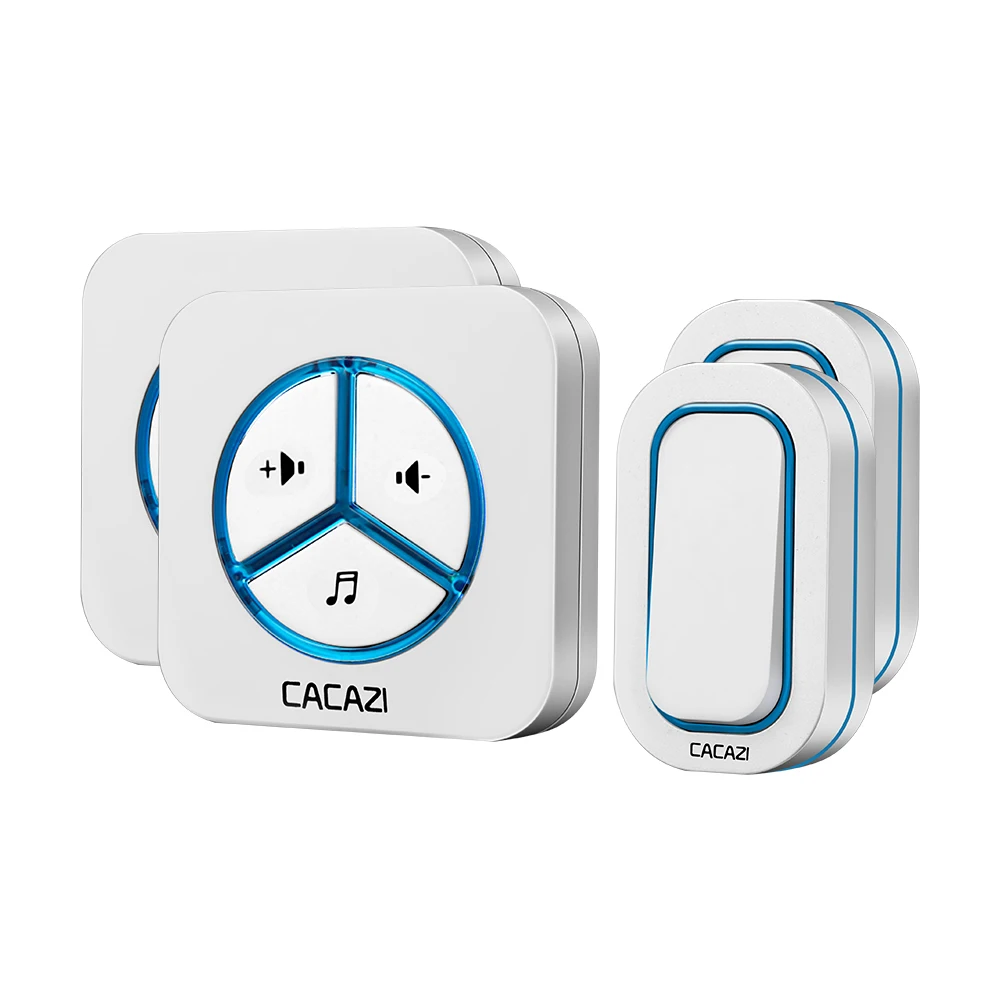 2 button 2 receiver CACAZI Беспроводной Водонепроницаемый дверной звонок Батарея Кнопка 280 м Пульт дистанционного управления Светодиодный светильник с Европейским разъемом беспроводные звонки звонок 48 перезвон 6 громкости - Цвет: 2 button 2 receiver