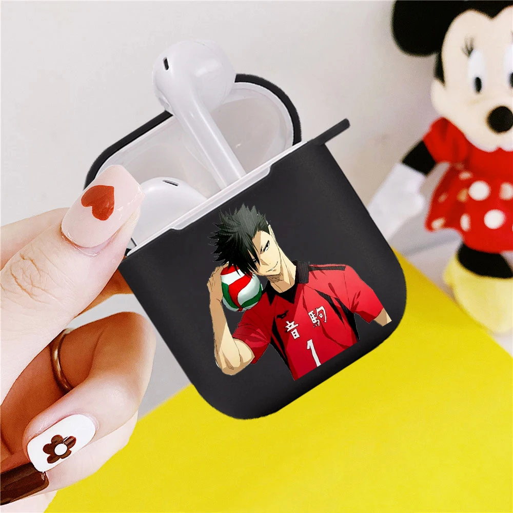 

cover Haikyuu Hinata Attacks Anime cartoon Cute Earphone Charging Box Case For Apple AirPods 2 1 Black Protective Accessories