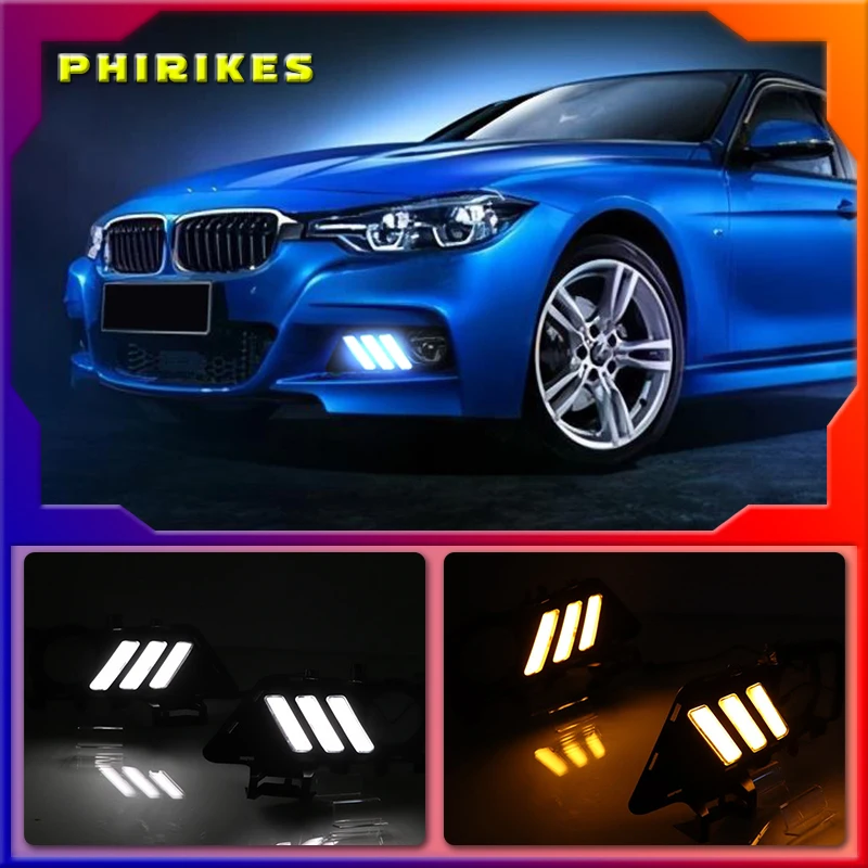 For BMW F30 F35 3 Series 2013-2019 Daytime running lights LED DRL Fog lamp driving lights with Yellow Turn Signal Function Relay