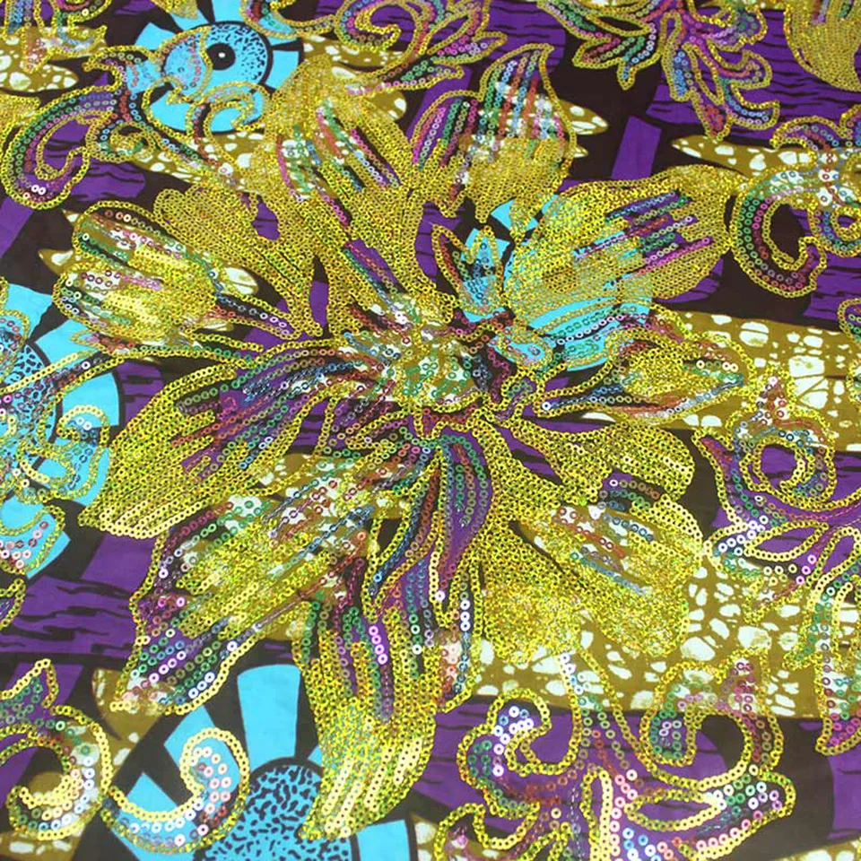 

Latest Sequins African Fabrics 100% Cotton Batiki Wax Prints Kitenge/Pagnes/Kikwembe Embroidered Sequins YXL-41
