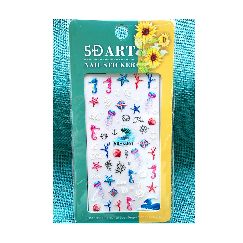 10PCS New 5D Pattern Butterfly Flower Seahorse Starfish Nail Sticker Transfer Slider Adhesive Decorative Accessories Sticker