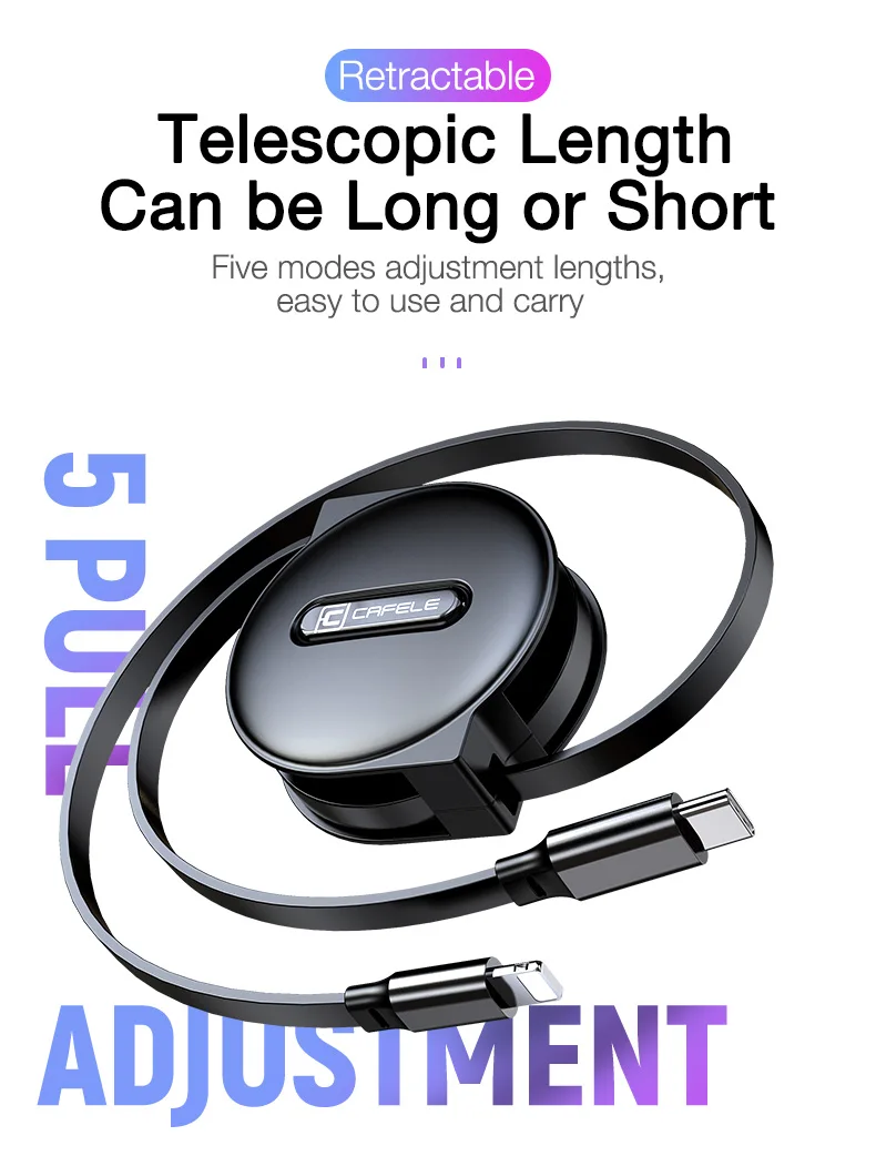 CAFELE18W PD Быстрая зарядка USB кабель для iPhone 11 Pro Max XS 8 7 6 Выдвижной USB кабели для IOS 13 Синхронизация данных зарядный кабель 1 м