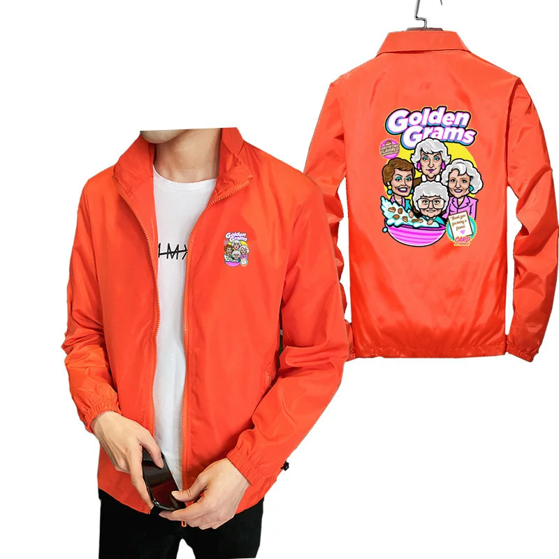 Golden Grams Print Jacket Men Spring And Autumn Fashion Long Sleeve Casual Windbreaker Coat Male Oversized Harajuku Clothing | Мужская