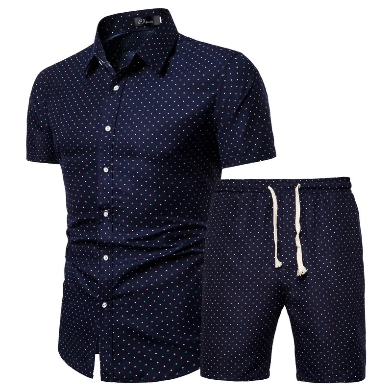 

men 2 piece set short sleeve shirt drawstring shorts single breasted button cardigan pattern print outfits plus size 5XL Hawaii