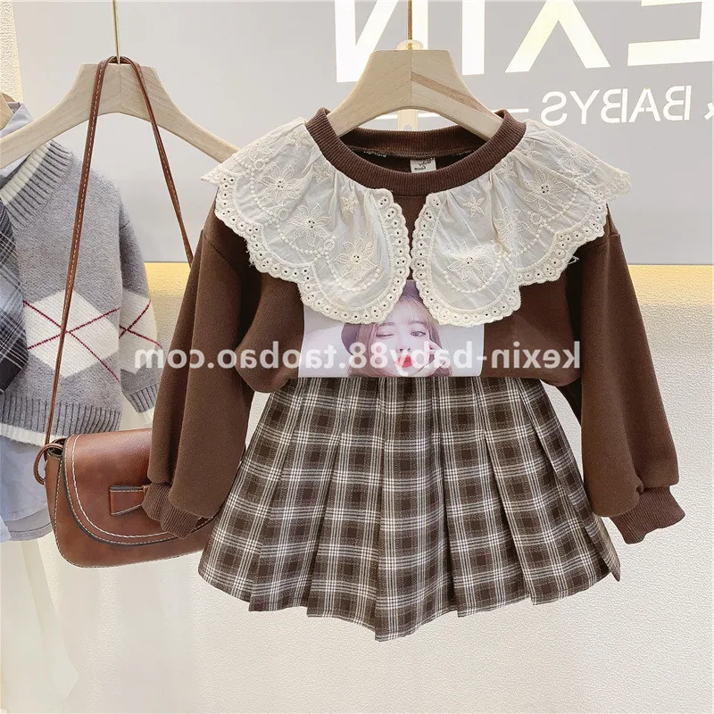 

Baby Girl Fashion Clothing Set Lace Collar Shirts+Skirts,Girls Kids Elegant Suits Children Pring Autumn Clothes Sets Outfits