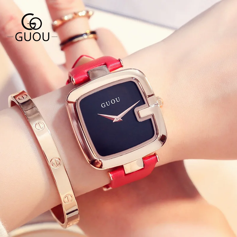 

New style square watch trendy ladies waterproof leather quartz watch