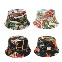 creative printing reversible womens panama sun protection cap unisex chic retro fisherman hat mens summer leisure bucket hat