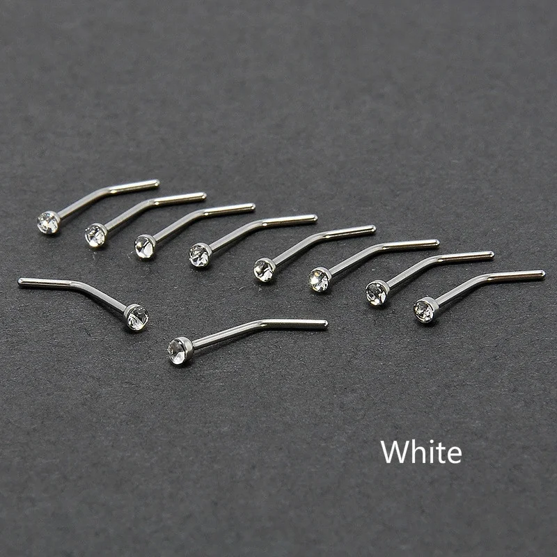 10 Piece/pack 1.8mm Crystal Bent Nose Nail Stainless Steel Ring Body Piercing Jewelry | Украшения и аксессуары