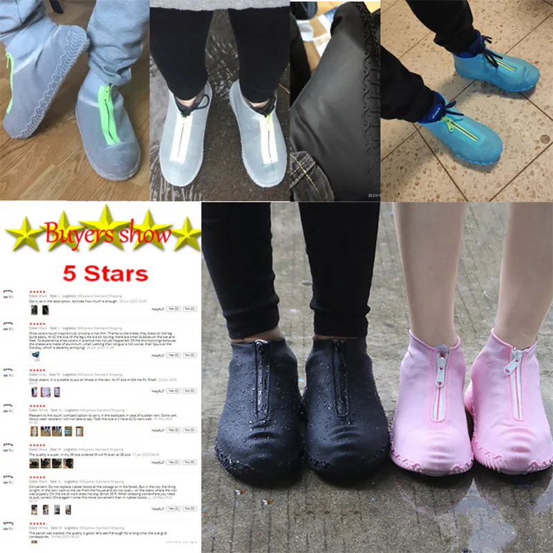 Men White Shoe Covers Zipper Reusable Waterproof Shoes Cover Women's Galoshes Non Slip Overshoes Silicone Rain Cover For Shoes images - 6