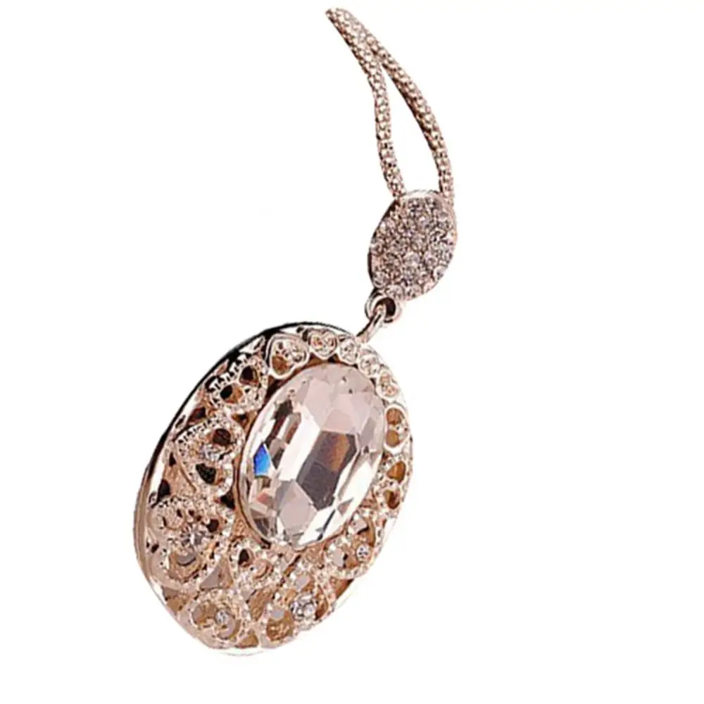

70% Hot Sell Fashion Oval Rhinestone Pendant Sweater Chain Necklace Jewelry for Women Party