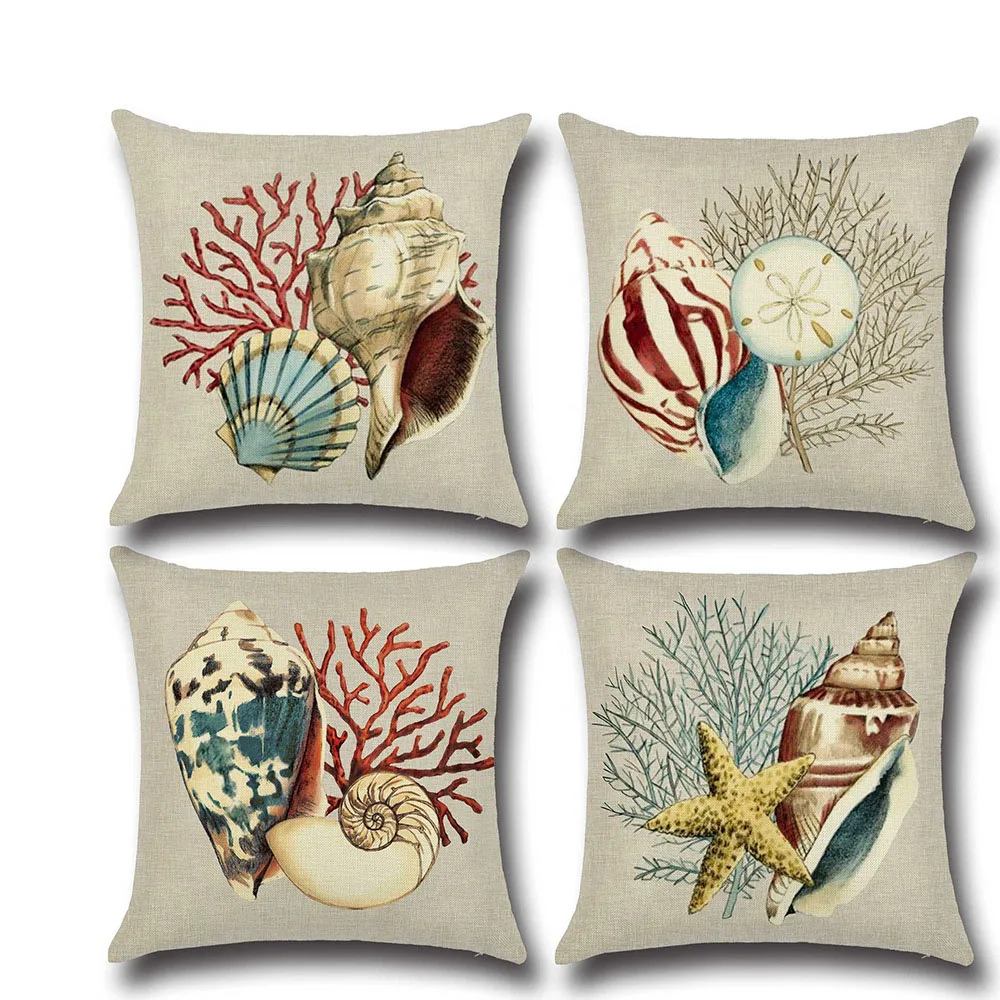 Новый морских животных льняная Подушка 45*45 см Морская звезда коралловый с