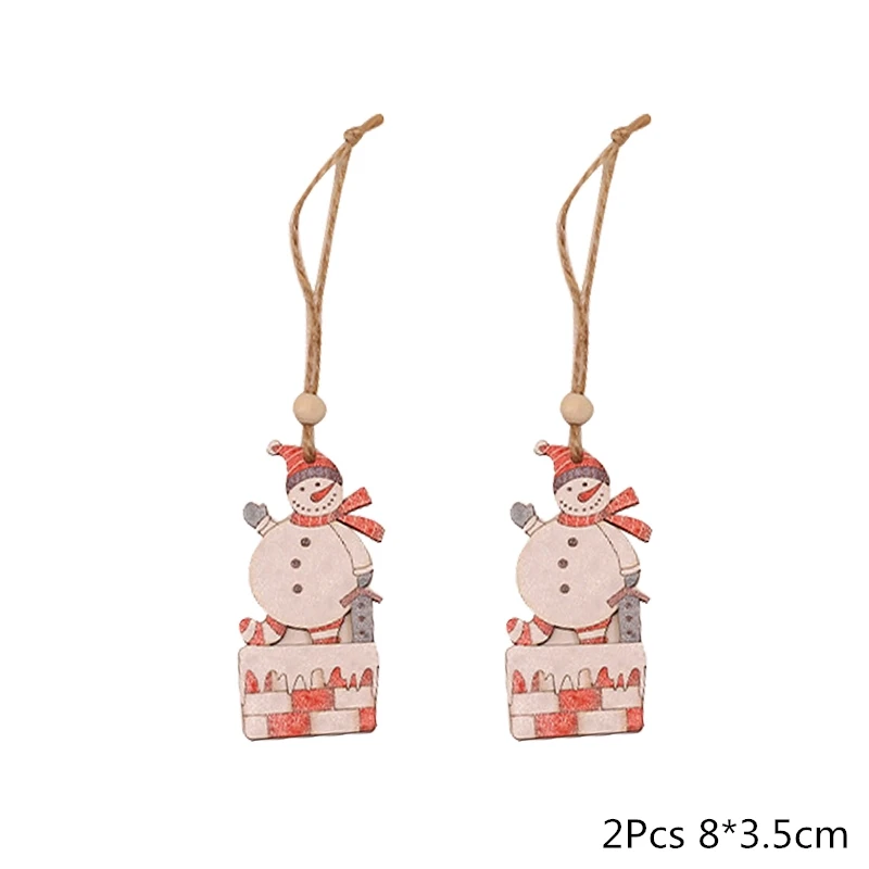 2pcs snowman Деревянная Рождественская елка, украшения, деревянная подвеска, автомобиль/Лось/звезда, поделки своими руками, Noel, рождественские украшения для дома, рождественский подарок для детей - Цвет: 2pcs snowman