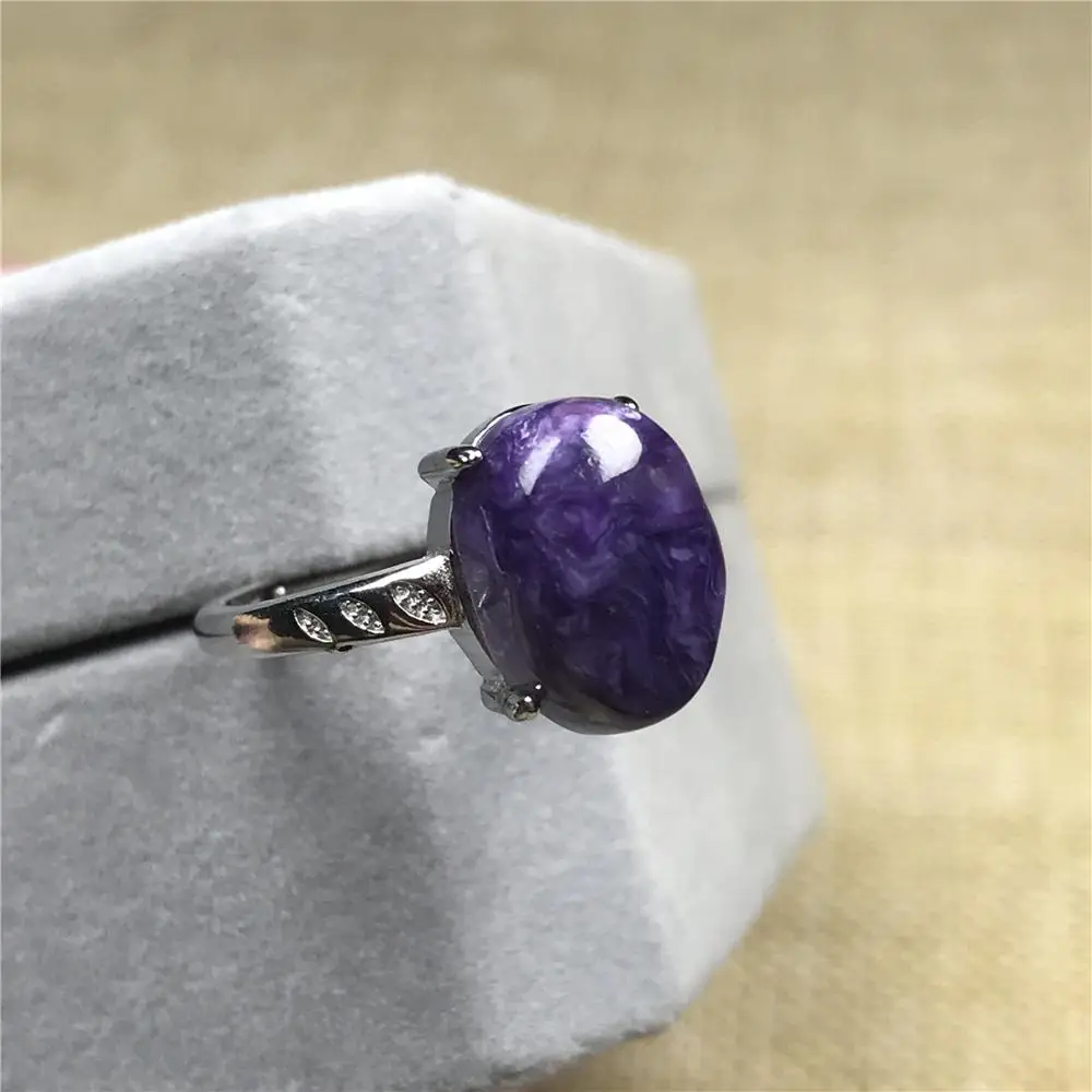 

Natural Purple Charoite Stone Ring Jewelry Woman Man Healing Love Wealth Gift Crystal 12x9mm Beads Silver Adjustable Ring AAAAA