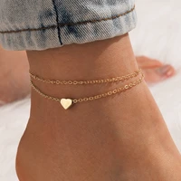 womens beach anklet soccer anklets woman rope bohemia double layer heart shaped customized anklets woman silver 925 law jewelry