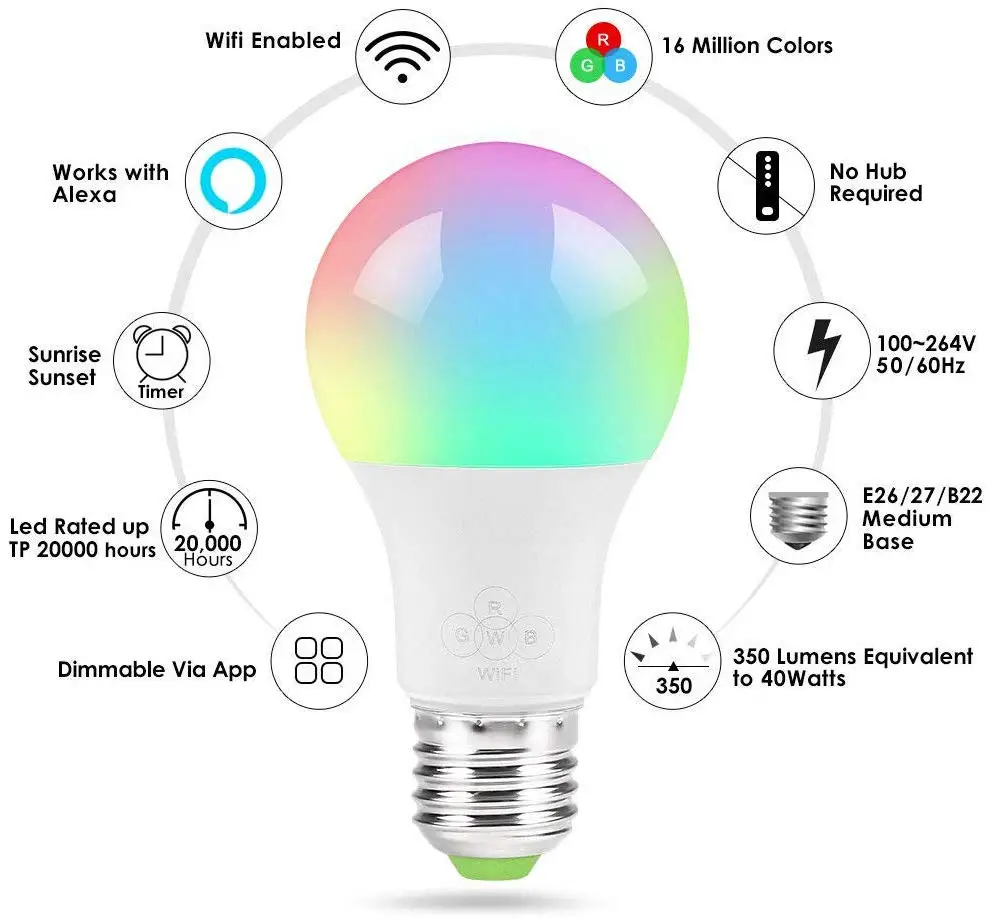 Светодиодные лампы E27 RGBW 7 Вт 9 12 15 18 110 В 220 сменные цветные светодиодные RGB с