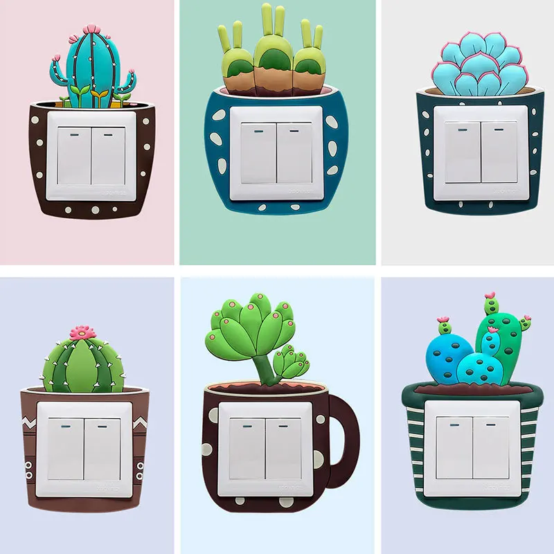 Cartoon Cactus Shape Light Switch Surround Socket Finger Plate Panel Cover Hot for Home Decoration Wall Sticker | Дом и сад