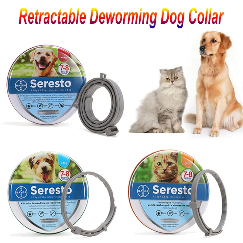 

Retractable Deworming Dog Cat Collar Seresto 8 Month Flea & Tick Prevention Collar for Cats Dog Mosquitoes Collar Insect
