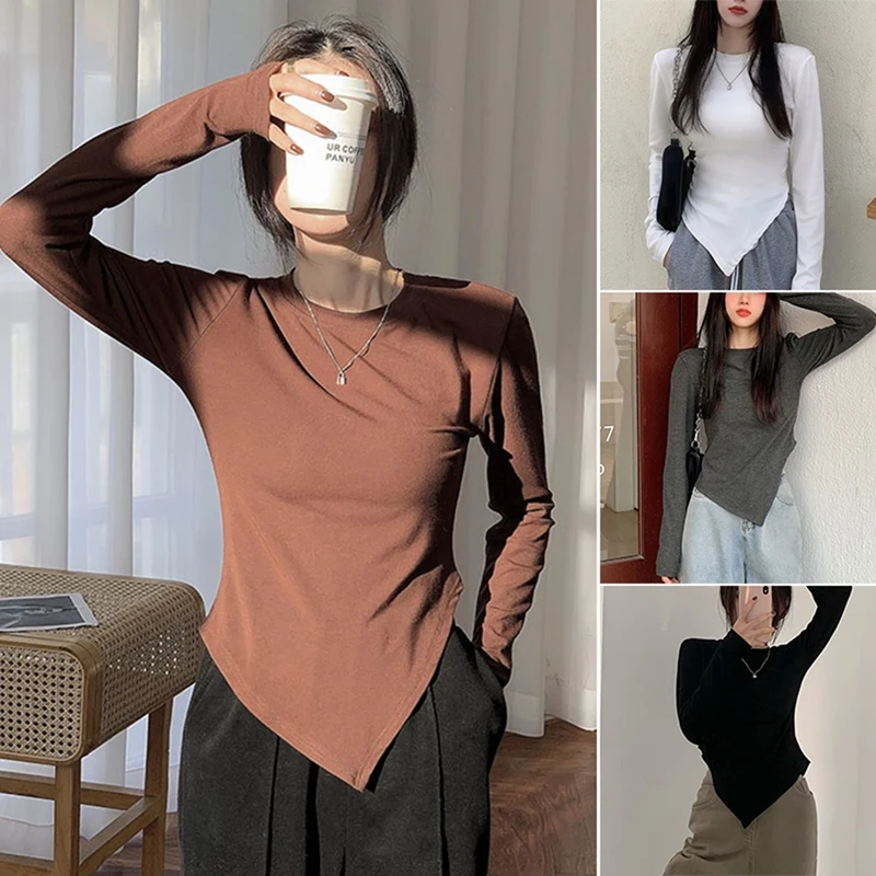 

Ladies Irregular Polishing Western T-Shirt Ladies All-Match Base Shirt One Size