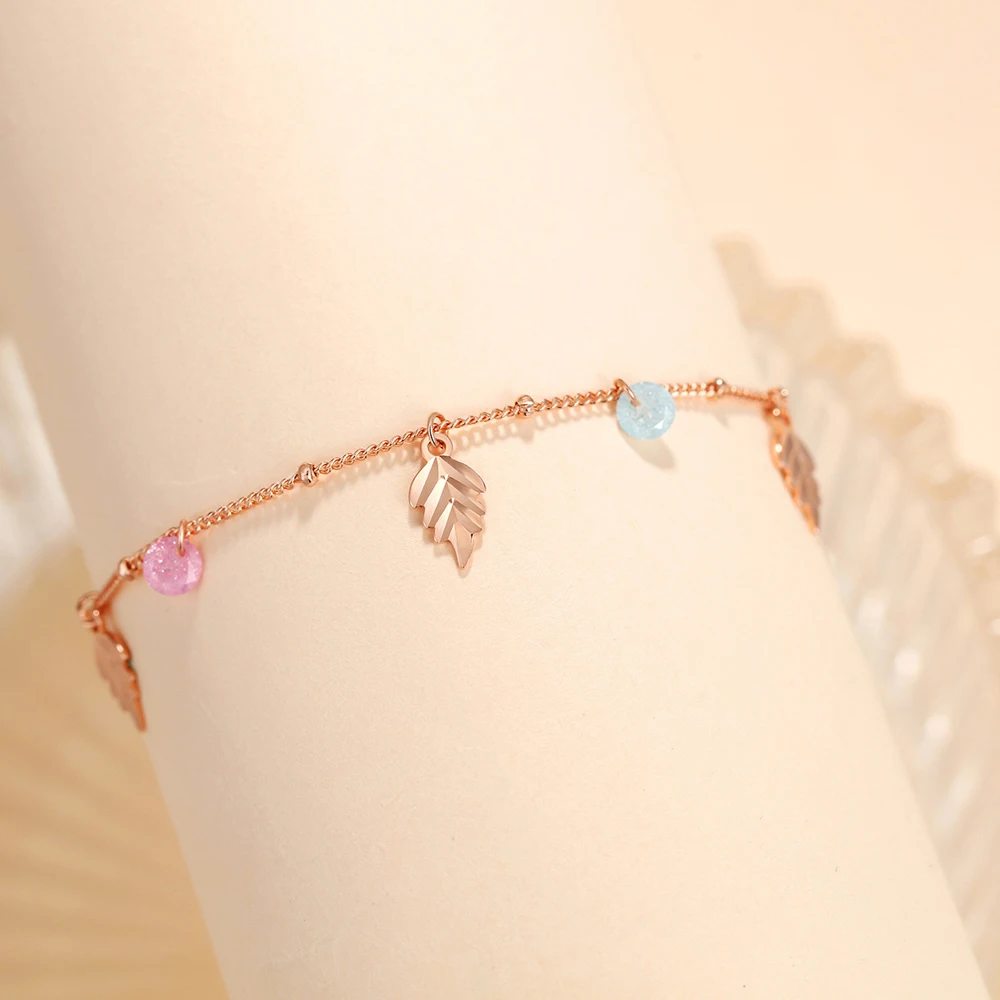 Милый простой кулон Серебряный листок 925 пробы браслет-цепочка на щиколотку