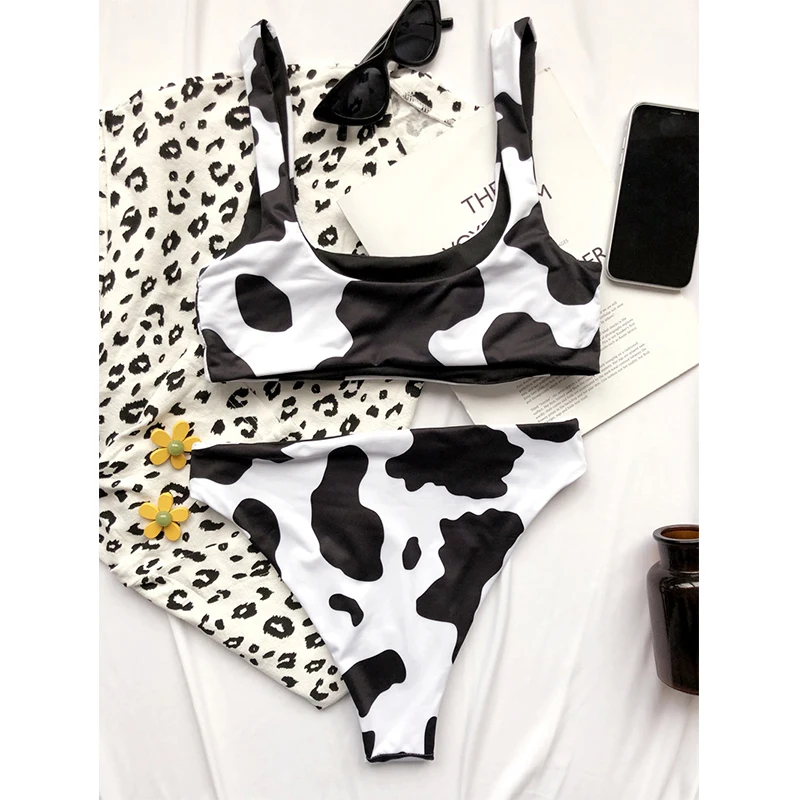 

Cow Print Bikini Set Swimsuit Women 2021 Sexy Bikini Push Up Swimwear Bathing Suit Women High Waist Swimming Suit Beachwear