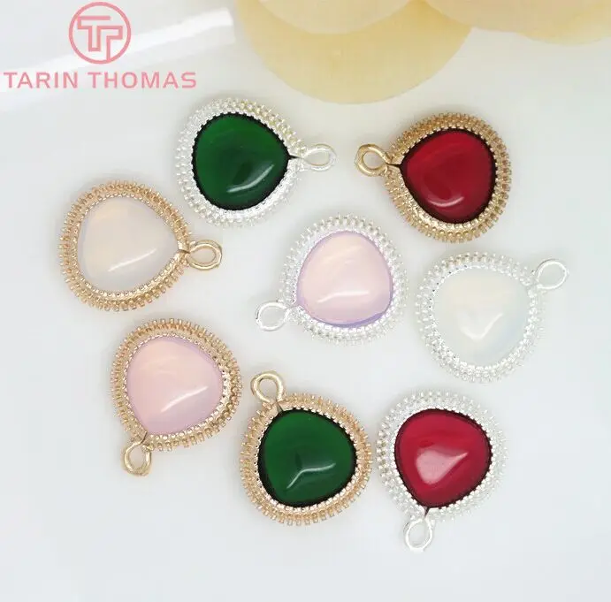 

4PCS 16x20MM 24K Champagne Gold Color or Silver Color Brass with Heart Colourful Glass Beads Charms Pendants Quality Accessories