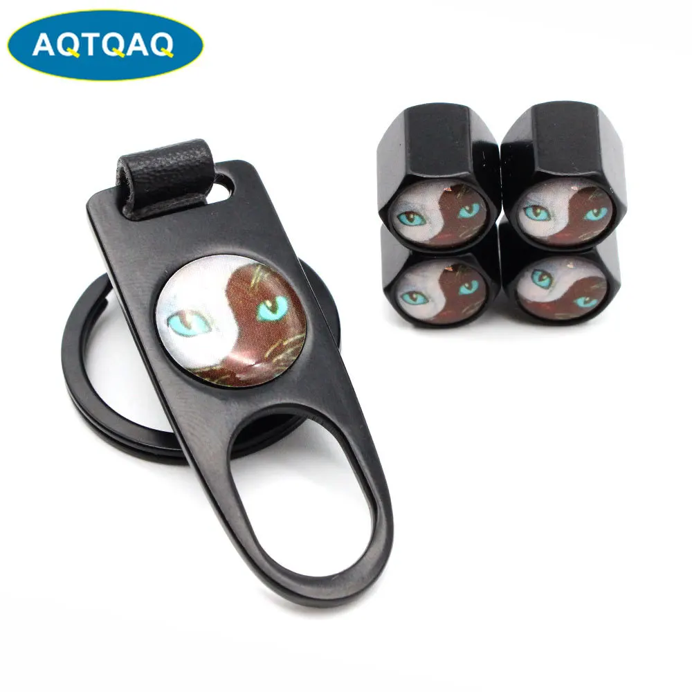 

5Pcs/Set Cat Style Anti-theft Car Wheel Air Tire Valves Tire Leather buckle Valve Caps Stem with Wrench Ring Spanner New
