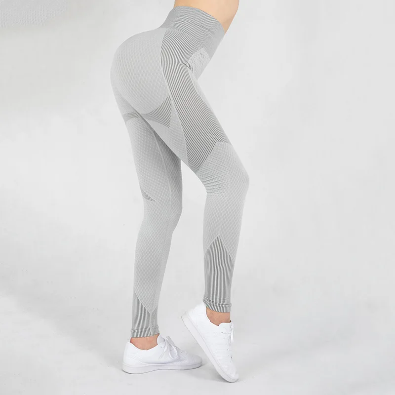 LUOYIYANG Sexy Seamless Leggings for Women Pants Elastic and Quick-drying Stripe Leggings Sports Fitness Women Clothing