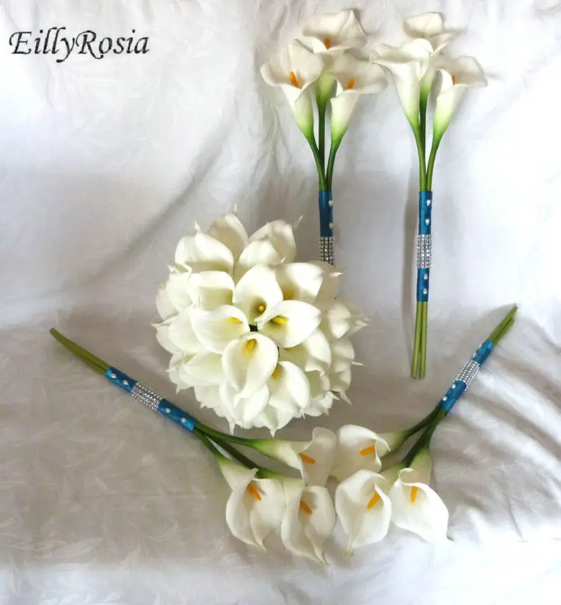 Новое поступление Белая лилия свадебный букет свадебные цветы элегантная синяя
