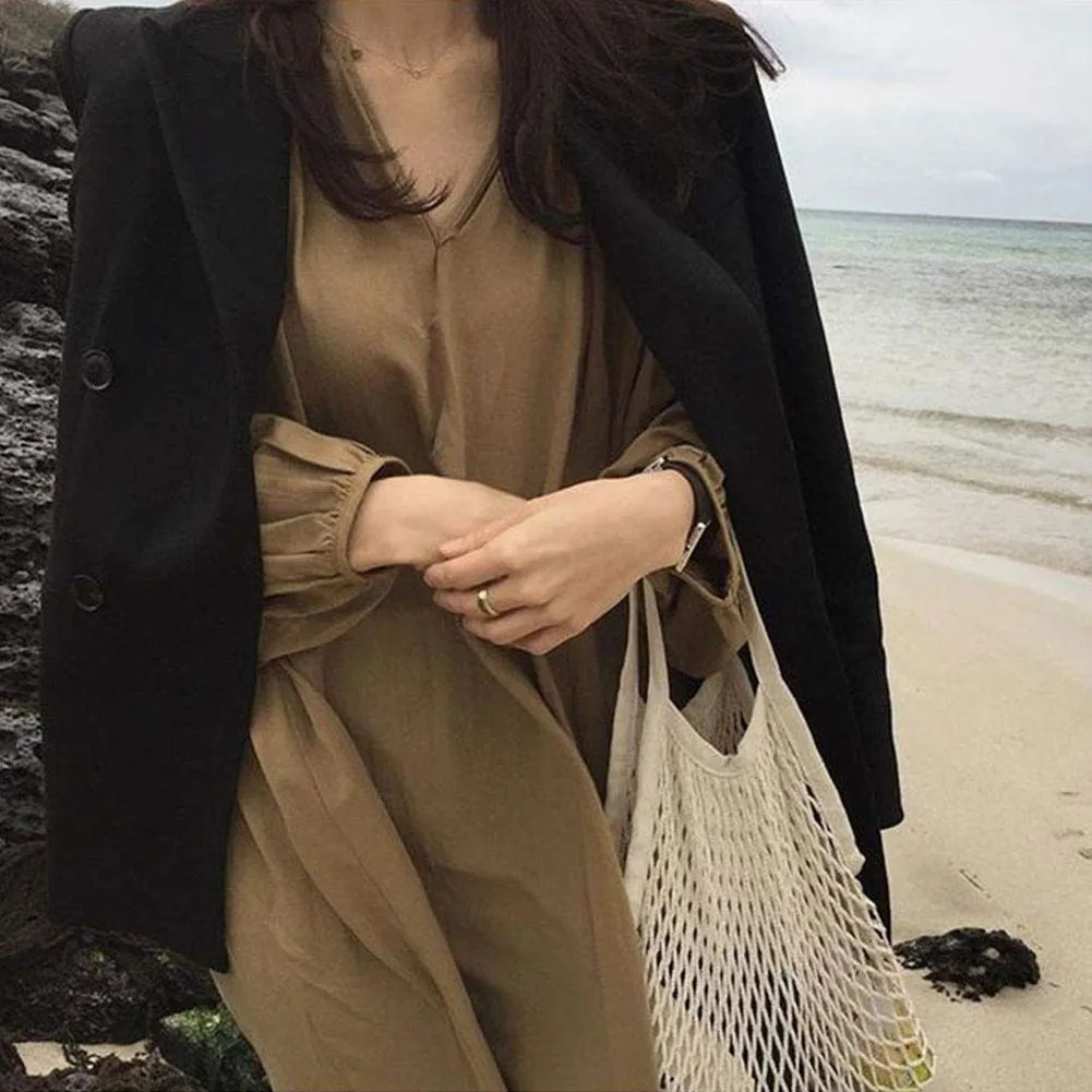 

Eco-Friendly Cotton Mesh Shopping Bags Portable Reusable Grocery Nets Organic Organizer Shopping Handbag Short Handle Net Tote