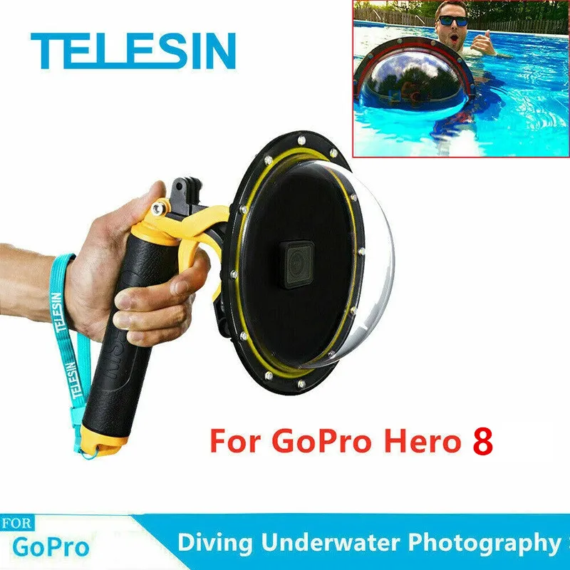 TELESIN Dome Port 30 м водонепроницаемый корпус корпуса плавающая ручка для GoPro Hero 8 черный