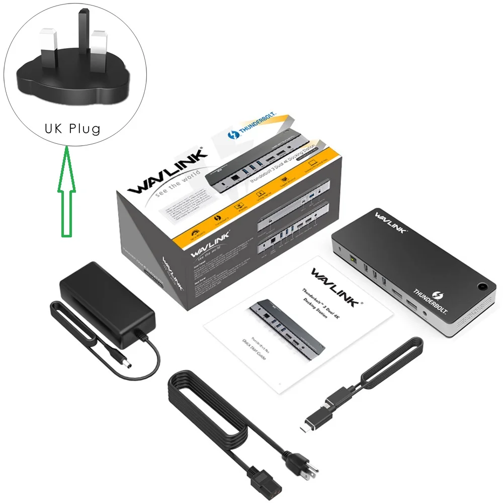 UK Plug Wavlink Thunderbolt 3 USB-C док-станция двойной 4 k@ 60 Гц видео дисплей 60 Вт USB-C питания для MacBook pro Intel сертифицировано - Цвет: UK Plug