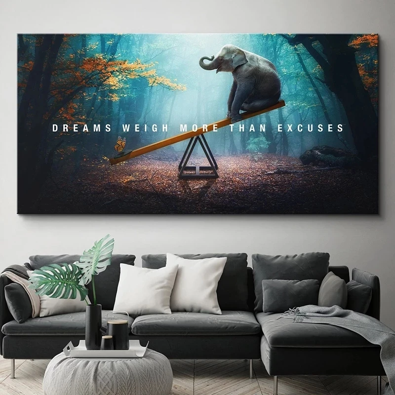 

Animal Motivational Quote Canvas Painting Poster Print Letter Dreams Weigh More Than Excuses Wall Art Picture Living Room Decor
