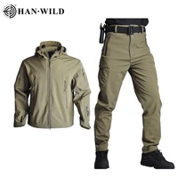 han wild tactical jackets men soft shell jacket army windproof camo hunting suit shark skin military hiking jacketpants 5xl