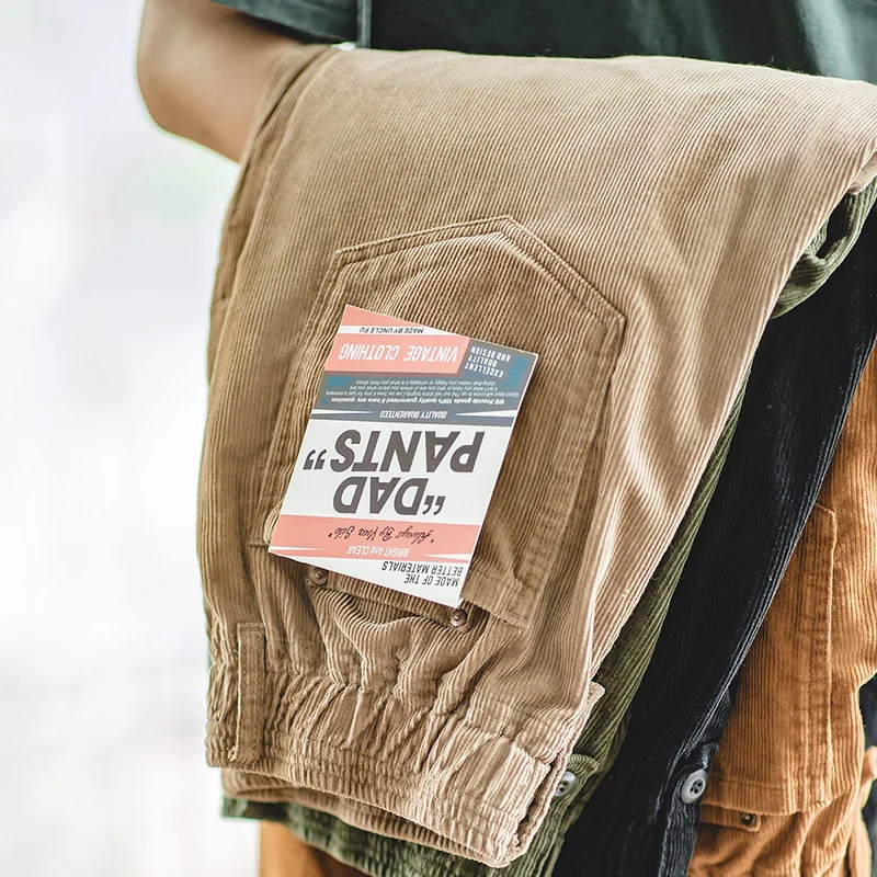 Коричневые Вельветовые брюки мужские прямые брюки-карго винтажные повседневные