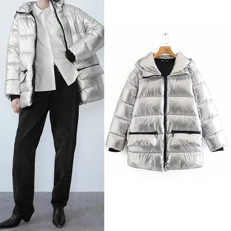 2019 Za зимняя куртка женская яркая Блестящая Глянцевая пуховая хлопковая стеганая теплая Толстая парка