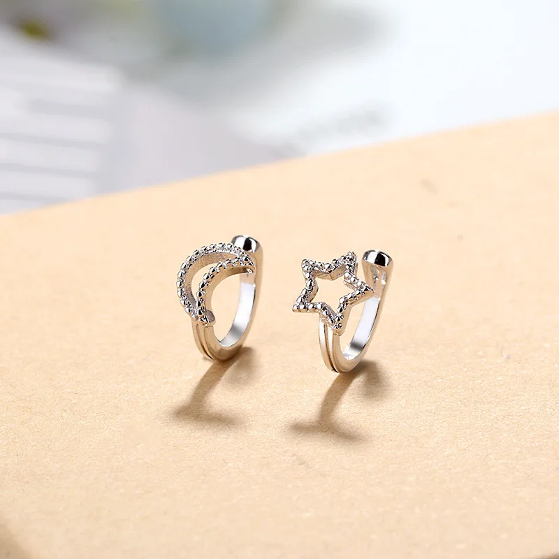 

Simple Women Fashion 925 Sterling Silver Crystal Star Moon Clip Earrings For Girls Wedding Brincos eh1258