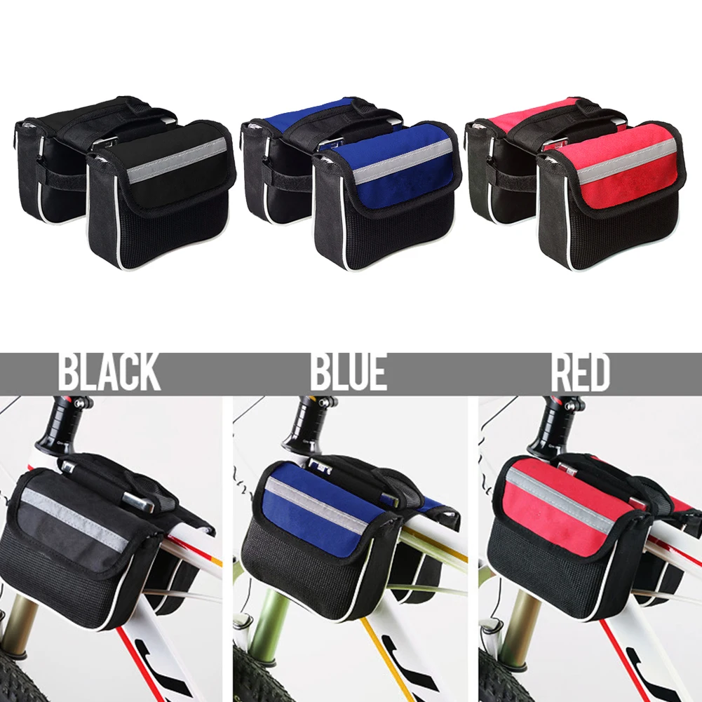 mtb bag bicycle bag 2l large capacity with double pouch for phone stuff bike top frame front pannier saddle tube bag accessories free global shipping