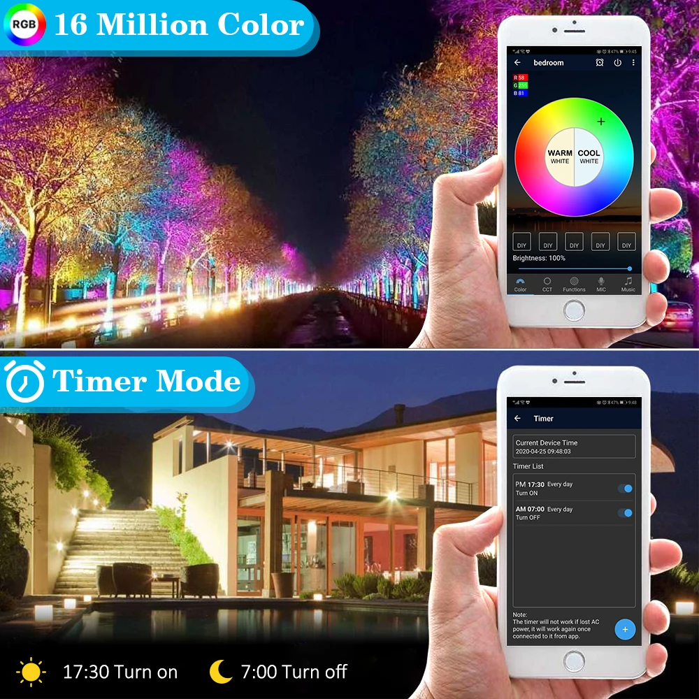 Умный Светодиодный прожектор RGB + CW WW водонепроницаемый Wi-Fi Bluetooth настенный