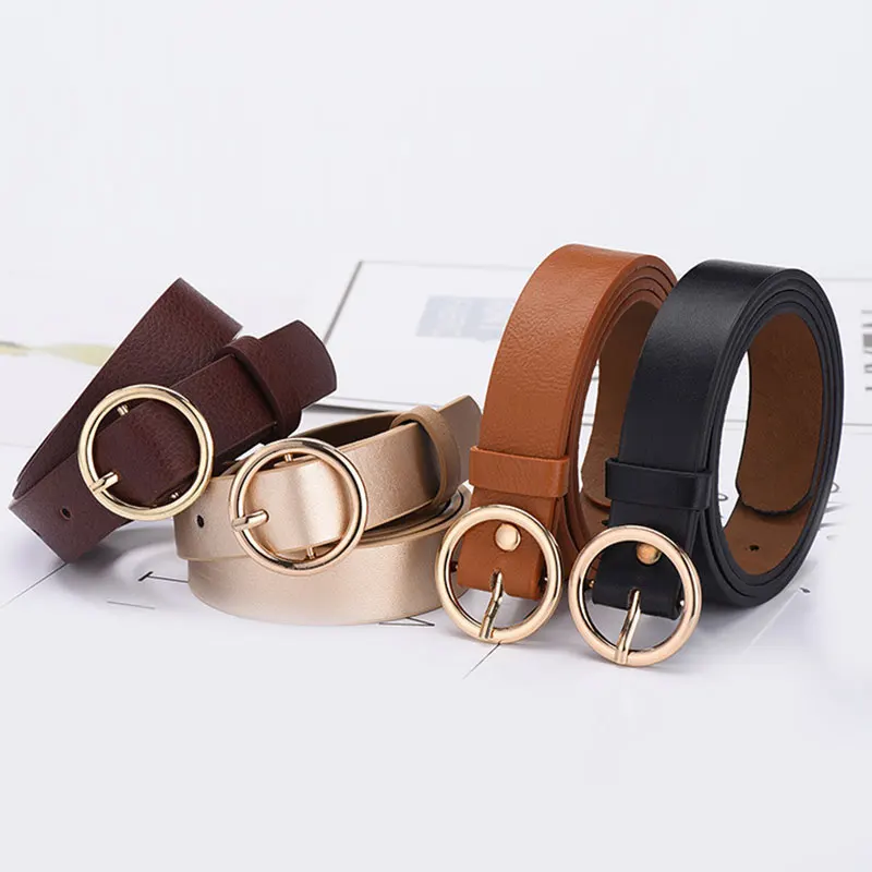 

Ремень женский/мужской, из искусственной кожи, с круглой пряжкой, 105 см