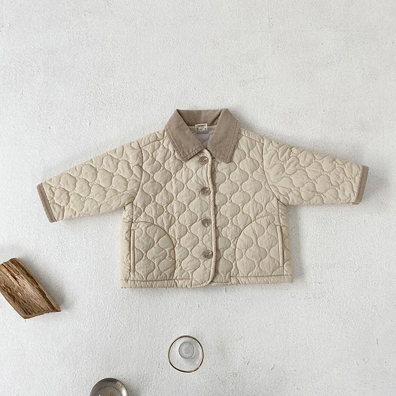 

Autumn and winter jackets for babies and infants, retro corrugated double-layer quilted windproof jacket