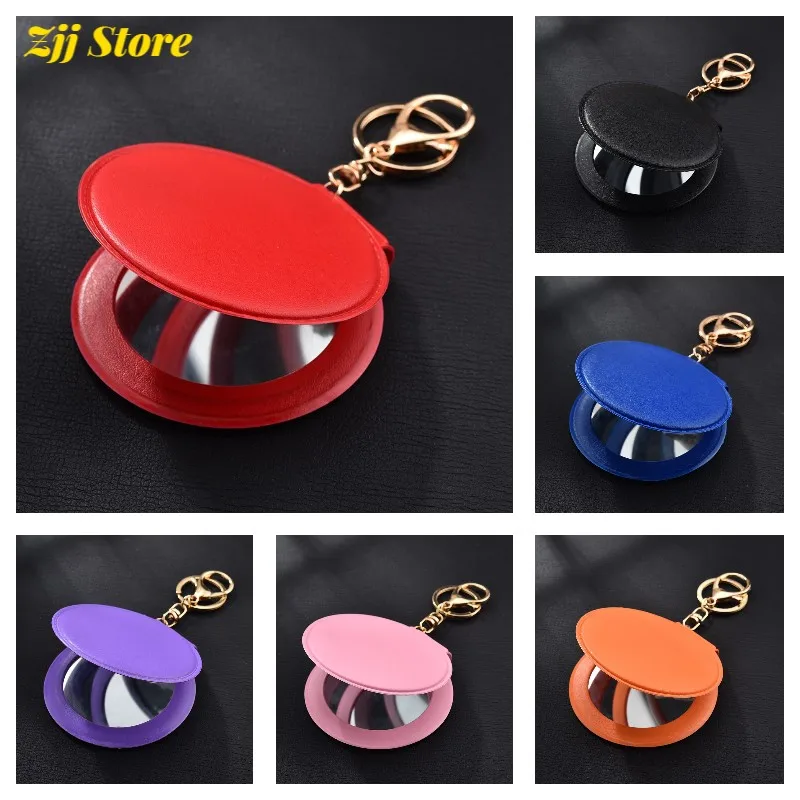 

Fashion Makeup Mirror Pu Small Round Mirror Keychain Double-Sided Folding Mirror Mini Mirror Pendant Bag Decoration Woman Gift