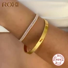 ROXI роскошный квадратный кристаллы цепи браслеты из нержавеющей стали для женщин золотые браслеты для девушек 925 стерлингового серебра обручальные ювелирные изделия браслет Femme