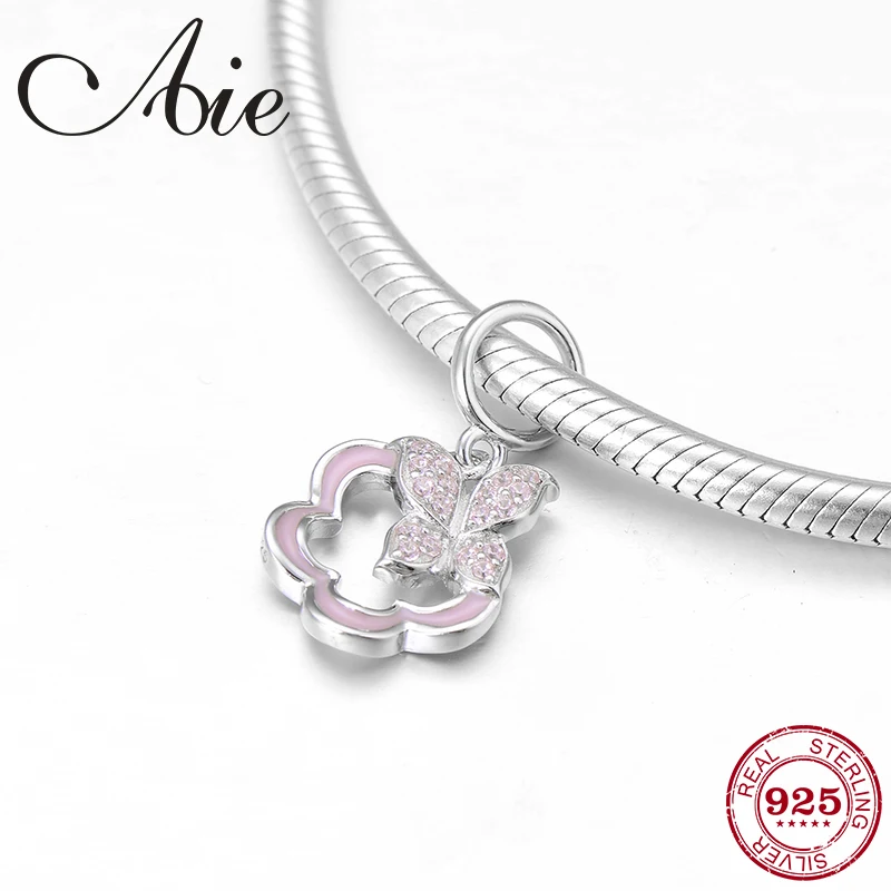 Новинка серебро 925 пробы розовые цветы бабочки прекрасные подвески для танцев