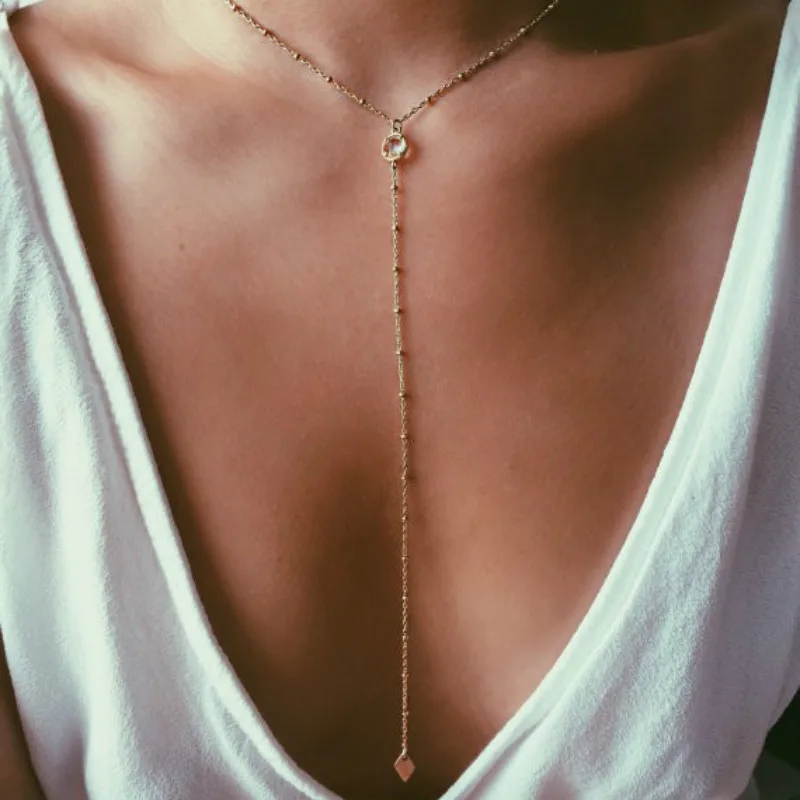 

Hot Sale Tassel Necklace Female Gold Short Clavicle Chain Tide Temperament Zircon Pendant Crystal Necklace gift for woman