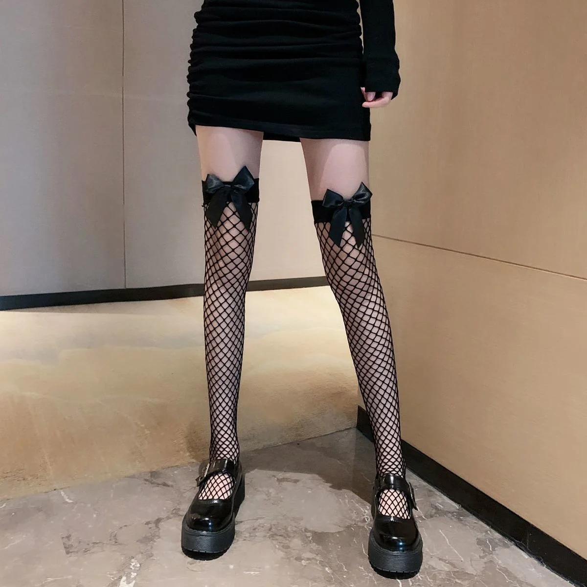 

Knee high stockings shengrenmei Fishnet Bow Stocking for Women Girl Sweet Night Club Party Transparent Thigh High Long Stockings