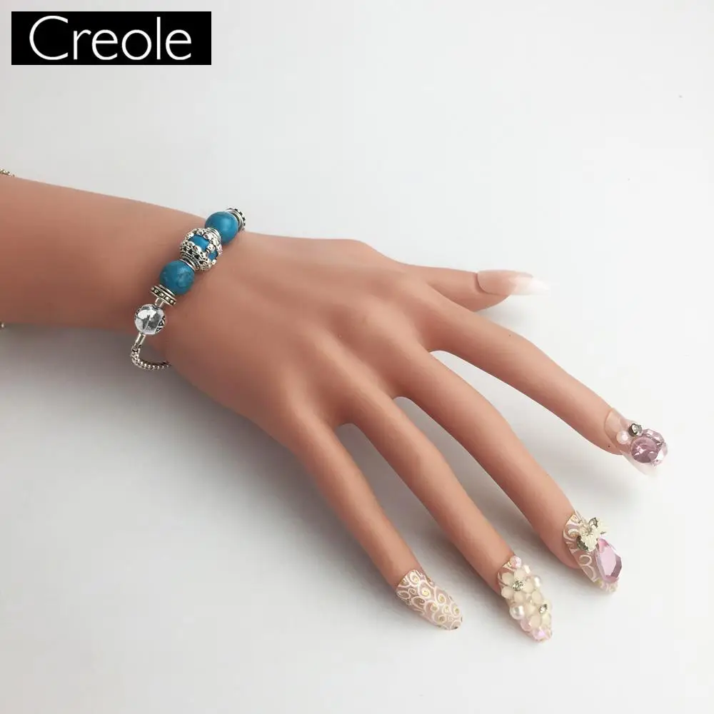 Браслеты звено цепи синий черепа 925 стерлингового серебра ювелирные изделия для