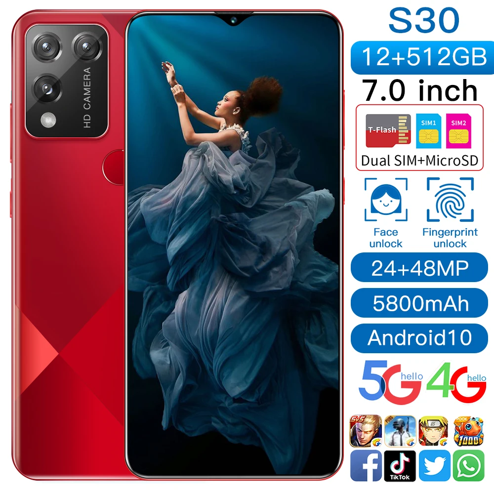 

Смартфон Galay S30 Ultra, 7,0 дюйма, 4G, 16 + 32 Мп, 12 + 512 ГБ, Android 10,0